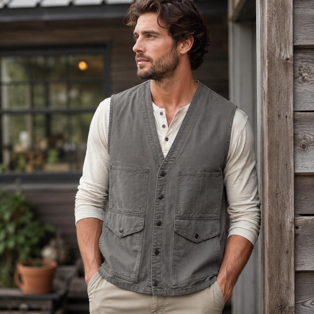 BEOTYSHOW Utility Vest Mens XL Grey New B1V388 Cotton Multi-Pocket Fishing Cargo